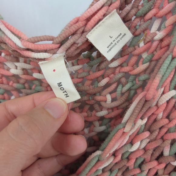 Moth Sweater Large Pink Green Open Weave Chunky Knit Boho Eclectic Anthropologie - Picture 5 of 8